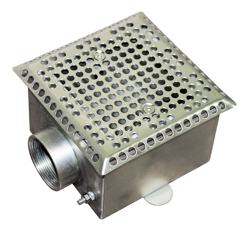 Донный слив нерж. под пленку, 150х150х100, 20м3ч, 2” (внутр.) AISI 304, Р4-08