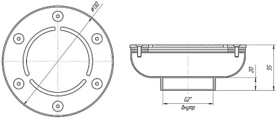 Форсунка донная Ø120 2” (наружн.), пленка, нерж. схема